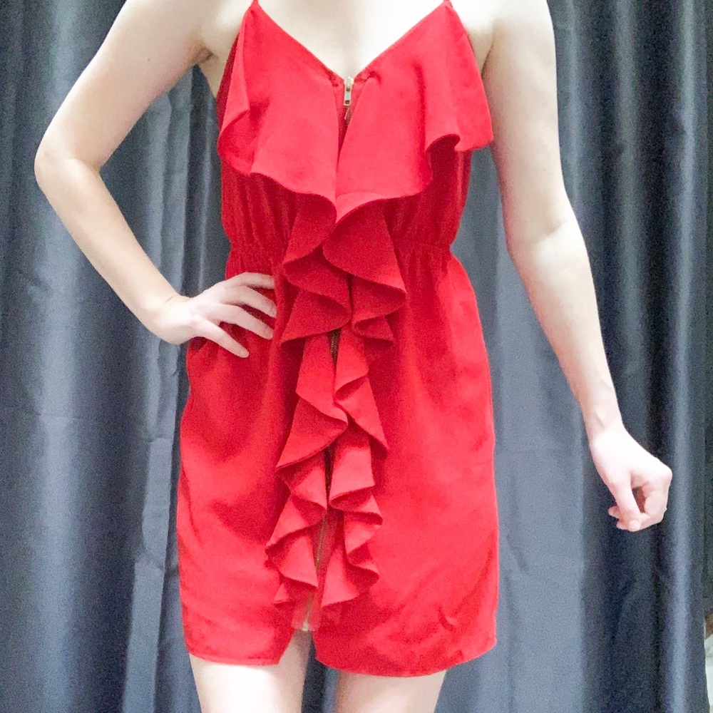 Frilly Red ZIP-Up Dress